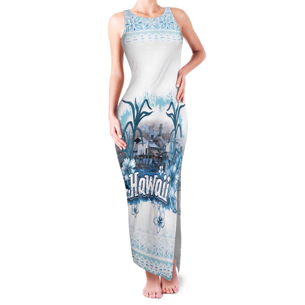 Hawaii Sugar Plantation Tank Maxi Dress With Hawaiian Tapa Pattern LT05 Women White - Polynesian Pride
