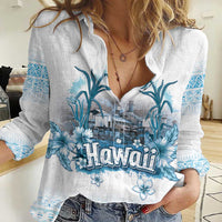 Hawaii Sugar Plantation Women Casual Shirt With Hawaiian Tapa Pattern