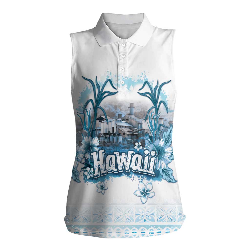 Hawaii Sugar Plantation Women Sleeveless Polo Shirt With Hawaiian Tapa Pattern