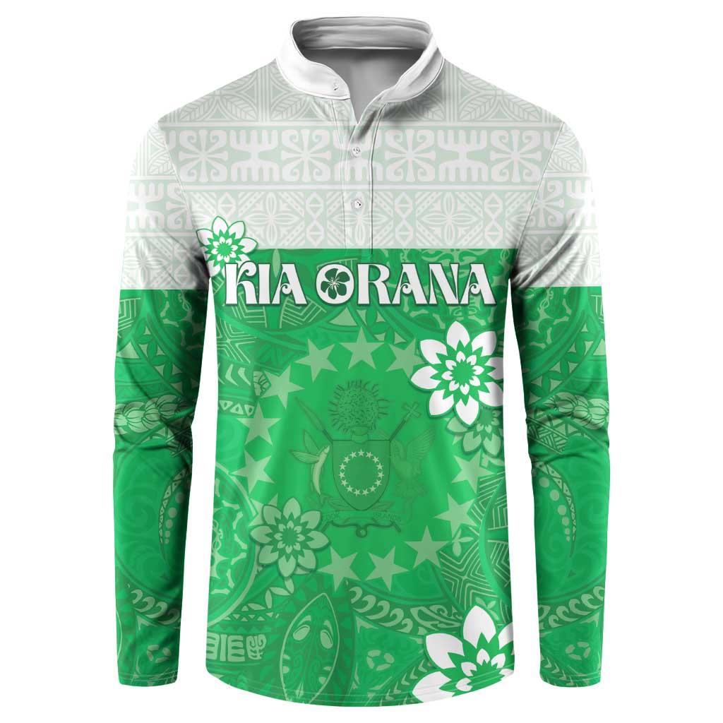 Cook Islands Maori Language Week Button Sweatshirt Pacific Tapa Pattern LT05 Green - Polynesian Pride