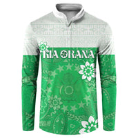 Cook Islands Maori Language Week Button Sweatshirt Pacific Tapa Pattern LT05 Green - Polynesian Pride