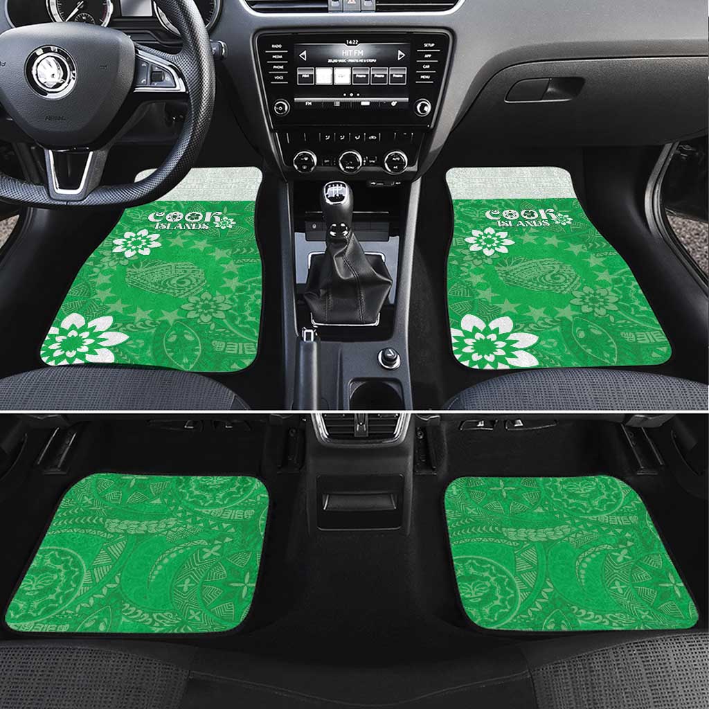 Cook Islands Maori Language Week Car Mats Pacific Tapa Pattern LT05 Set 4pcs Green - Polynesian Pride