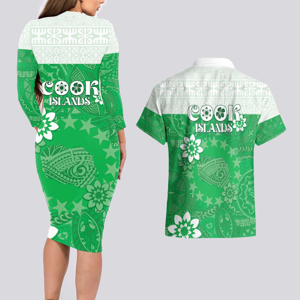 Cook Islands Maori Language Week Couples Matching Long Sleeve Bodycon Dress and Hawaiian Shirt Pacific Tapa Pattern LT05 - Polynesian Pride
