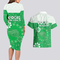 Cook Islands Maori Language Week Couples Matching Long Sleeve Bodycon Dress and Hawaiian Shirt Pacific Tapa Pattern LT05 - Polynesian Pride