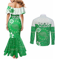 Cook Islands Maori Language Week Couples Matching Mermaid Dress and Long Sleeve Button Shirt Pacific Tapa Pattern LT05 - Polynesian Pride