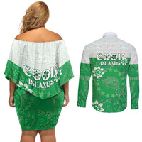 Cook Islands Maori Language Week Couples Matching Off Shoulder Short Dress and Long Sleeve Button Shirt Pacific Tapa Pattern LT05 - Polynesian Pride
