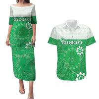 Cook Islands Maori Language Week Couples Matching Puletasi and Hawaiian Shirt Pacific Tapa Pattern LT05 Green - Polynesian Pride