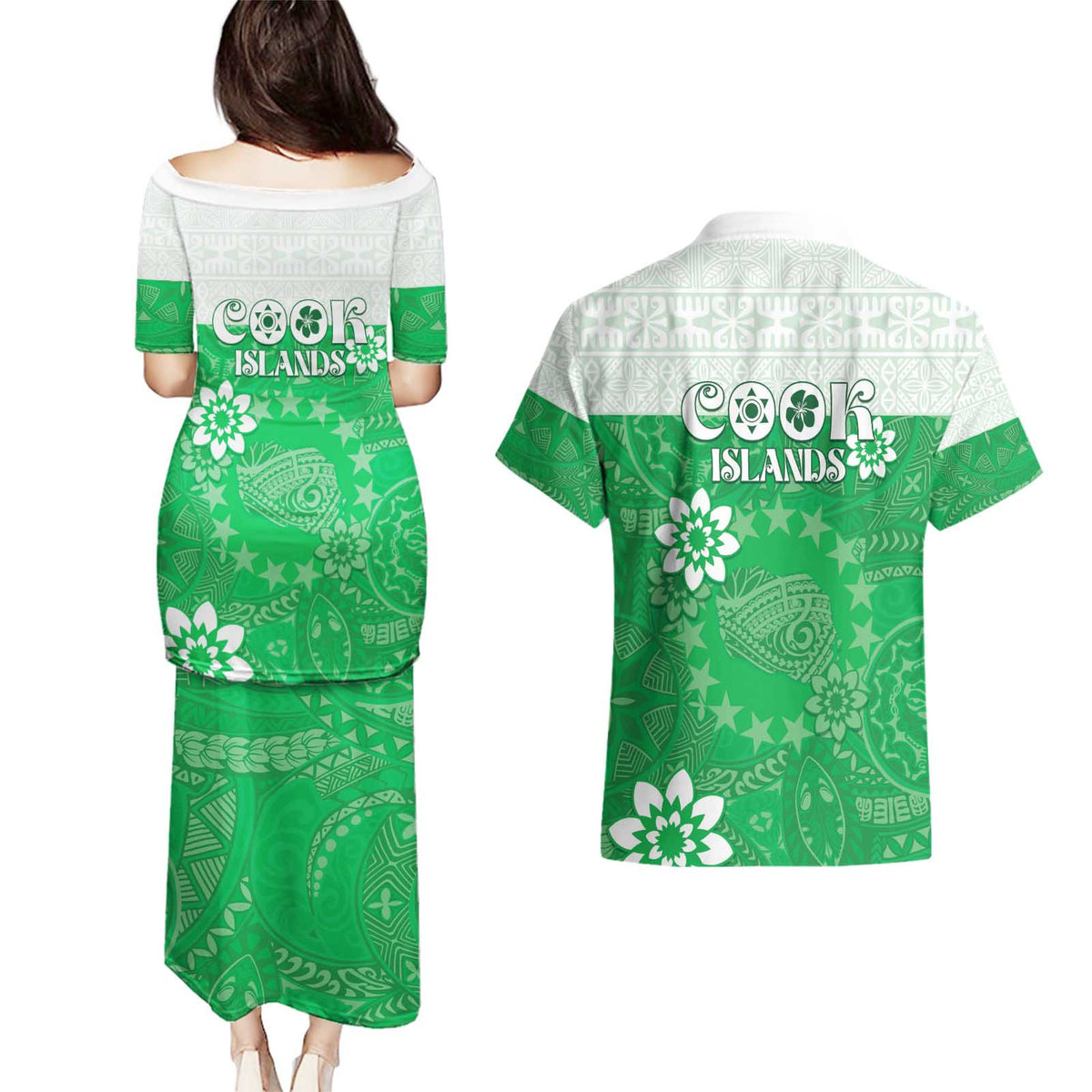 Cook Islands Maori Language Week Couples Matching Puletasi and Hawaiian Shirt Pacific Tapa Pattern LT05 - Polynesian Pride