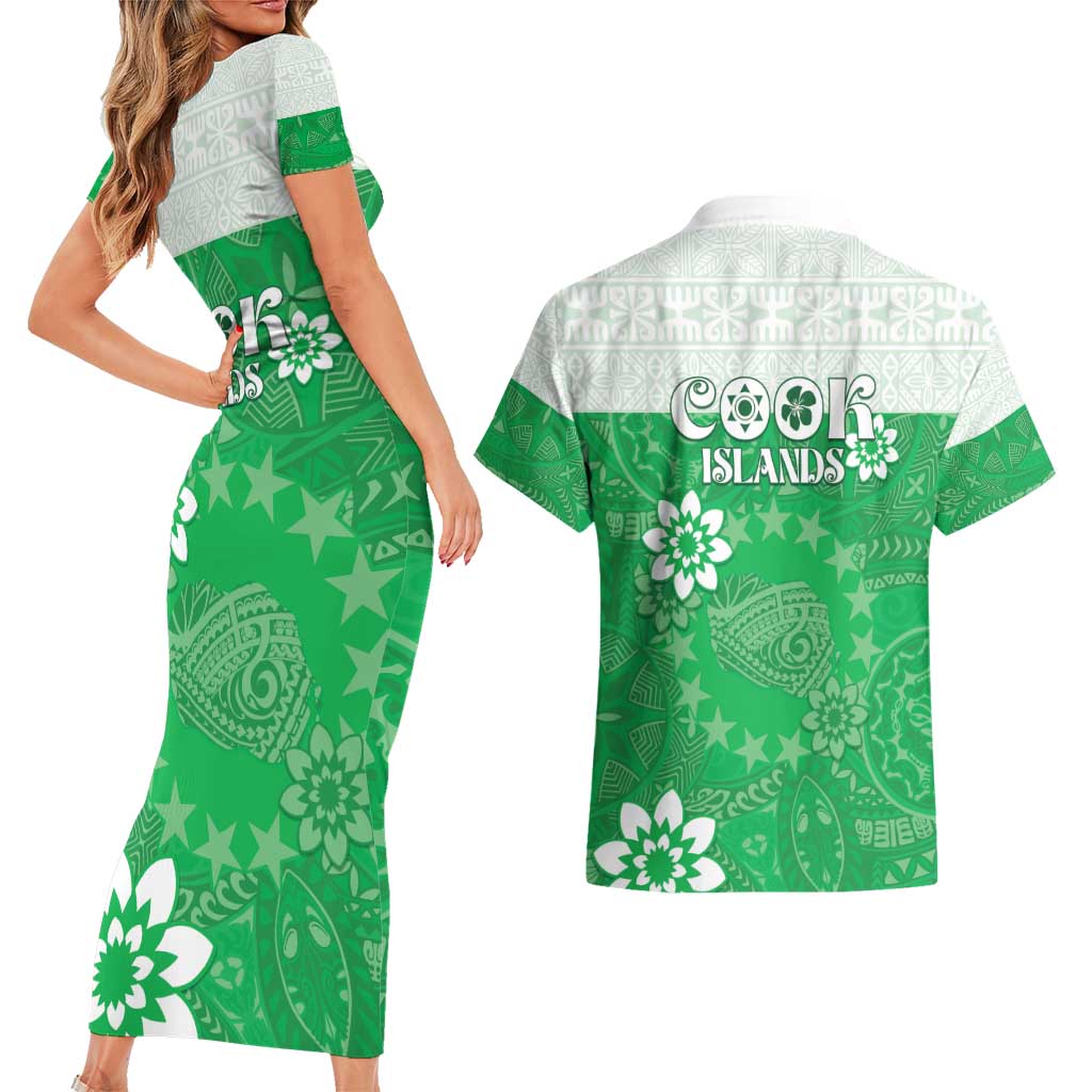 Cook Islands Maori Language Week Couples Matching Short Sleeve Bodycon Dress and Hawaiian Shirt Pacific Tapa Pattern LT05 - Polynesian Pride