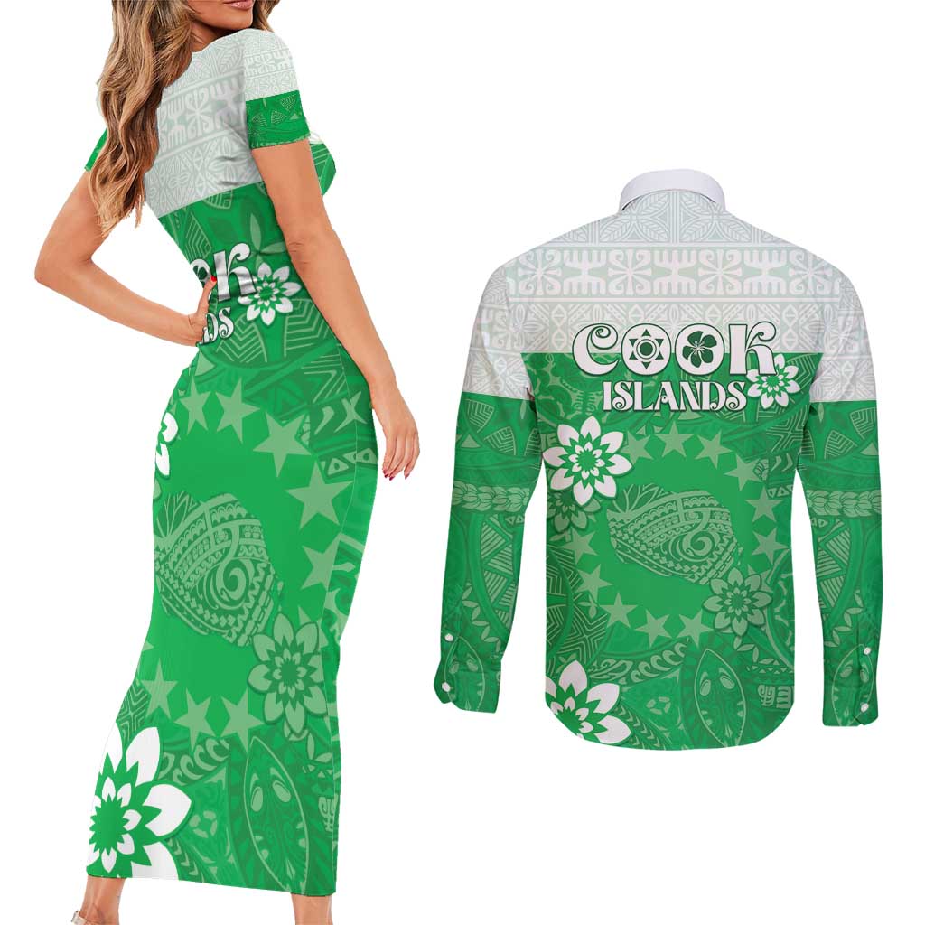 Cook Islands Maori Language Week Couples Matching Short Sleeve Bodycon Dress and Long Sleeve Button Shirt Pacific Tapa Pattern LT05 - Polynesian Pride