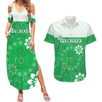 Cook Islands Maori Language Week Couples Matching Summer Maxi Dress and Hawaiian Shirt Pacific Tapa Pattern LT05 Green - Polynesian Pride