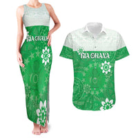 Cook Islands Maori Language Week Couples Matching Tank Maxi Dress and Hawaiian Shirt Pacific Tapa Pattern LT05 Green - Polynesian Pride