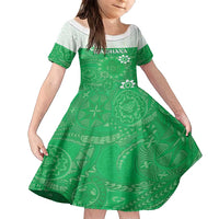 Cook Islands Maori Language Week Family Matching Off Shoulder Maxi Dress and Hawaiian Shirt Pacific Tapa Pattern LT05 Daughter's Dress Green - Polynesian Pride