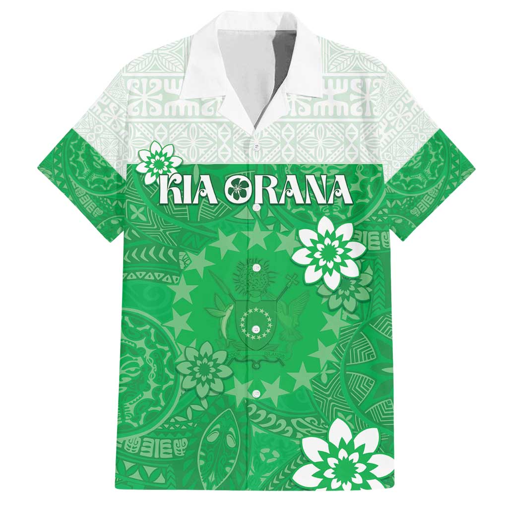 Cook Islands Maori Language Week Family Matching Off Shoulder Maxi Dress and Hawaiian Shirt Pacific Tapa Pattern LT05 Dad's Shirt - Short Sleeve Green - Polynesian Pride