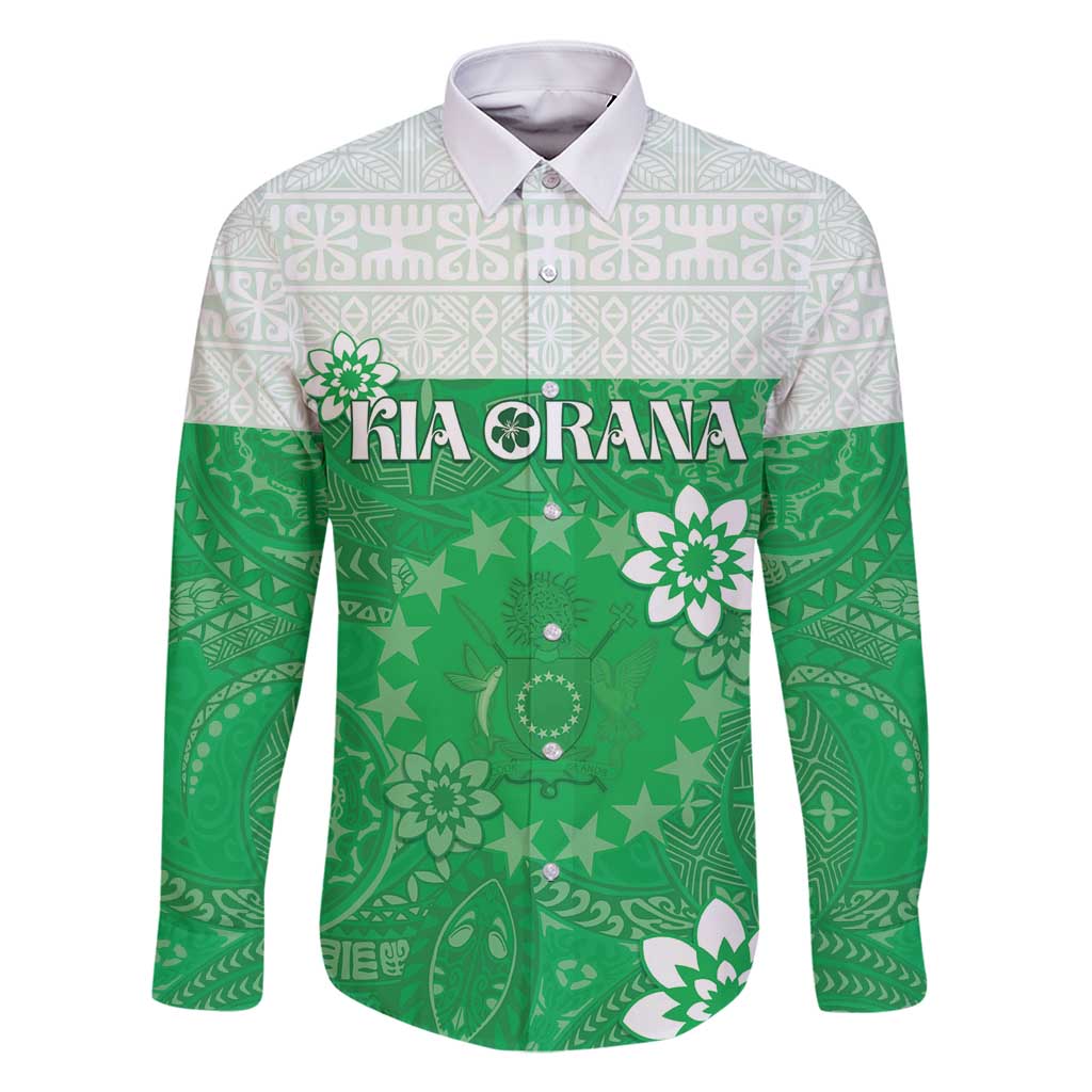 Cook Islands Maori Language Week Family Matching Summer Maxi Dress and Hawaiian Shirt Pacific Tapa Pattern LT05 Dad's Shirt - Long Sleeve Green - Polynesian Pride