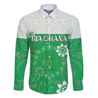 Cook Islands Maori Language Week Family Matching Summer Maxi Dress and Hawaiian Shirt Pacific Tapa Pattern LT05 Dad's Shirt - Long Sleeve Green - Polynesian Pride