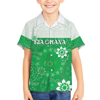 Cook Islands Maori Language Week Family Matching Summer Maxi Dress and Hawaiian Shirt Pacific Tapa Pattern LT05 Son's Shirt Green - Polynesian Pride