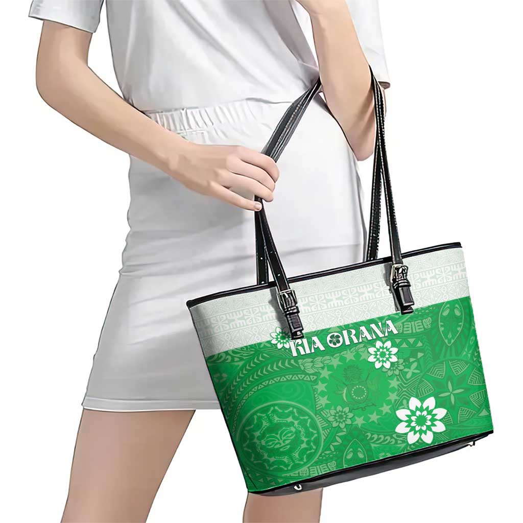 Cook Islands Maori Language Week Leather Tote Bag Pacific Tapa Pattern LT05 - Polynesian Pride