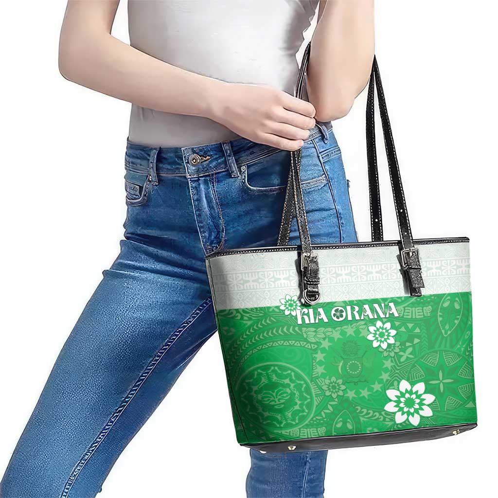 Cook Islands Maori Language Week Leather Tote Bag Pacific Tapa Pattern LT05 - Polynesian Pride