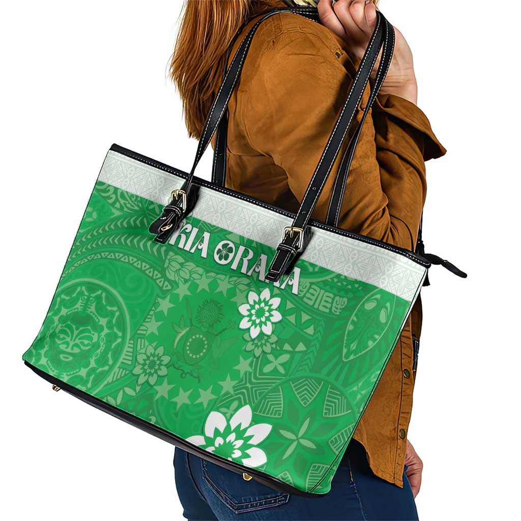 Cook Islands Maori Language Week Leather Tote Bag Pacific Tapa Pattern LT05 - Polynesian Pride