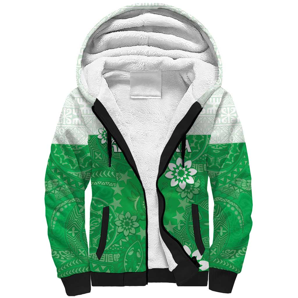 Cook Islands Maori Language Week Sherpa Hoodie Pacific Tapa Pattern LT05 Unisex Green - Polynesian Pride
