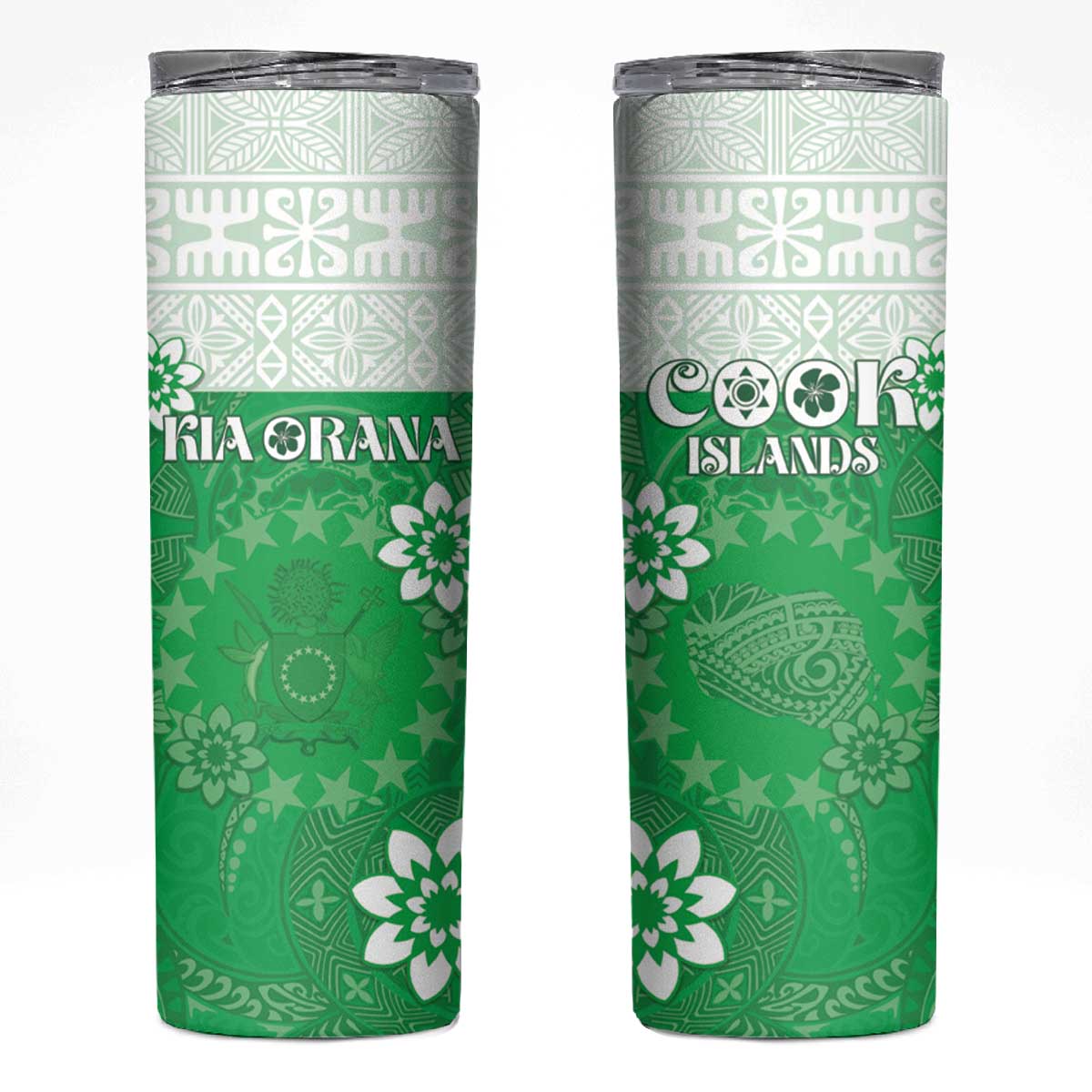 Cook Islands Maori Language Week Skinny Tumbler Pacific Tapa Pattern LT05 Green - Polynesian Pride