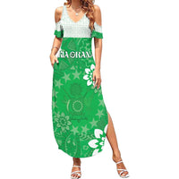 Cook Islands Maori Language Week Summer Maxi Dress Pacific Tapa Pattern LT05 Women Green - Polynesian Pride