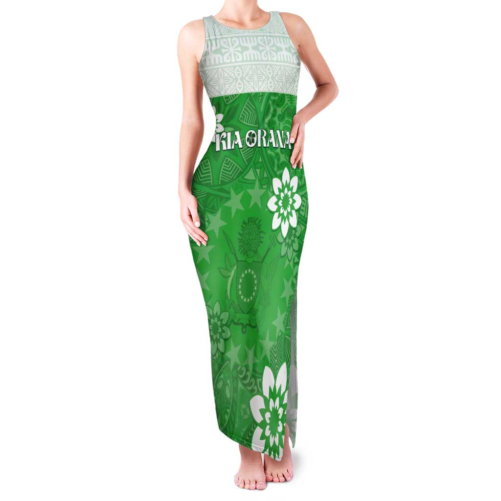 Cook Islands Maori Language Week Tank Maxi Dress Pacific Tapa Pattern LT05 Women Green - Polynesian Pride