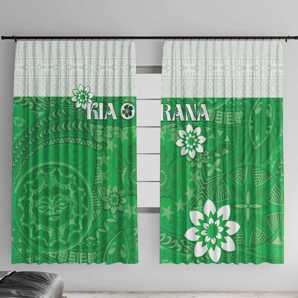 Cook Islands Maori Language Week Window Curtain Pacific Tapa Pattern LT05 With Hooks Green - Polynesian Pride