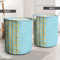 Hawaii Shell Tiare Anthurium Heliconia Lei Laundry Basket With Tapa Pattern Baby Blue