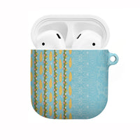 Hawaii Shell Tiare Anthurium Heliconia Lei AirPods Case With Tapa Pattern Baby Blue