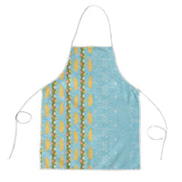 Hawaii Shell Tiare Anthurium Heliconia Lei Apron With Tapa Pattern Baby Blue