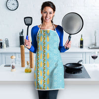 Hawaii Shell Tiare Anthurium Heliconia Lei Apron With Tapa Pattern Baby Blue