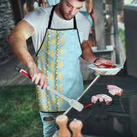 Hawaii Shell Tiare Anthurium Heliconia Lei Apron With Tapa Pattern Baby Blue