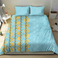 Hawaii Shell Tiare Anthurium Heliconia Lei Bedding Set With Tapa Pattern Baby Blue