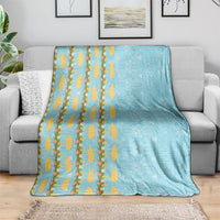 Hawaii Shell Tiare Anthurium Heliconia Lei Blanket With Tapa Pattern Baby Blue
