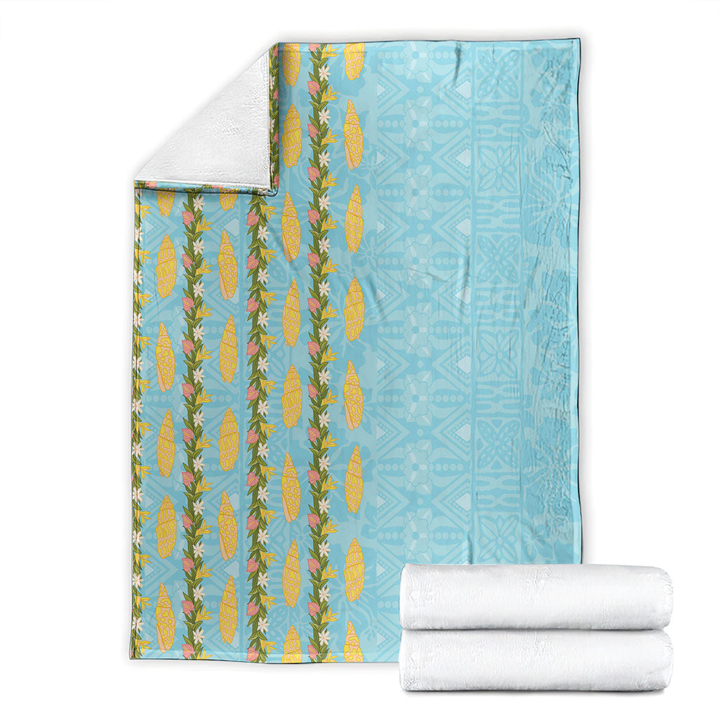 Hawaii Shell Tiare Anthurium Heliconia Lei Blanket With Tapa Pattern Baby Blue