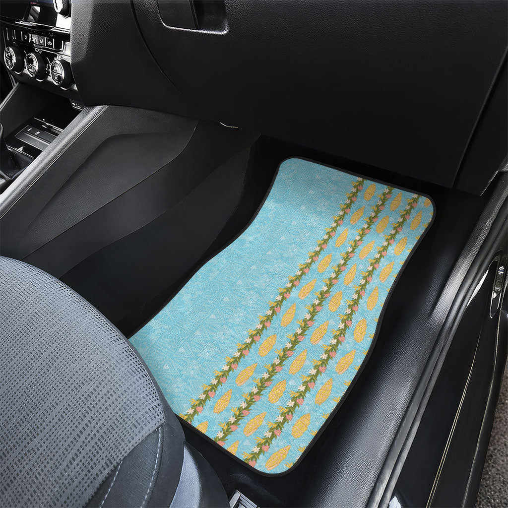 Hawaii Shell Tiare Anthurium Heliconia Lei Car Mats With Tapa Pattern Baby Blue