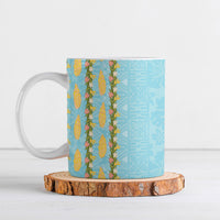 Hawaii Shell Tiare Anthurium Heliconia Lei Ceramic Mug With Tapa Pattern Baby Blue