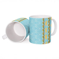 Hawaii Shell Tiare Anthurium Heliconia Lei Ceramic Mug With Tapa Pattern Baby Blue