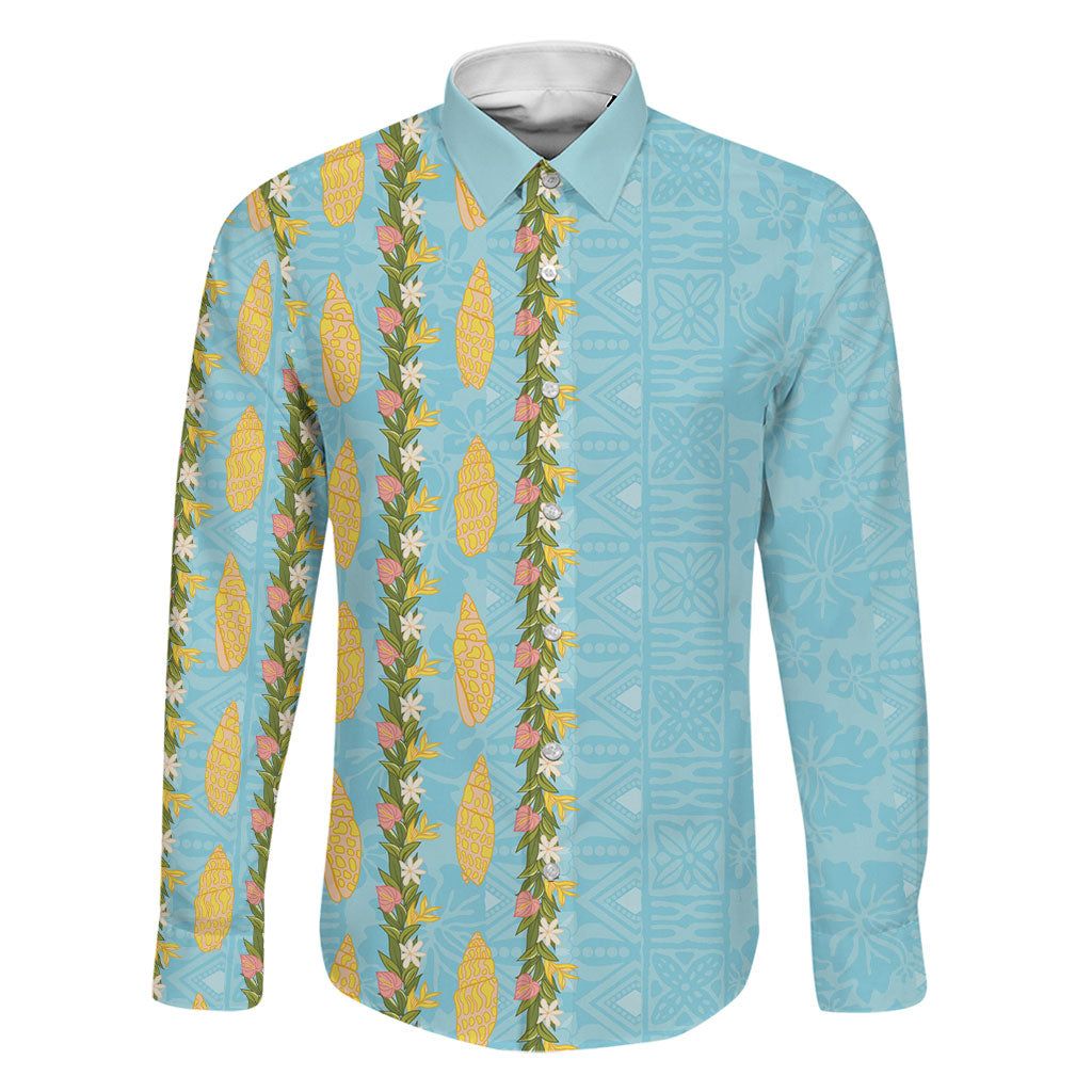 Hawaii Shell Tiare Anthurium Heliconia Lei Family Matching Summer Maxi Dress and Hawaiian Shirt With Tapa Pattern Baby Blue