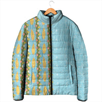 Hawaii Shell Tiare Anthurium Heliconia Lei Padded Jacket With Tapa Pattern Baby Blue