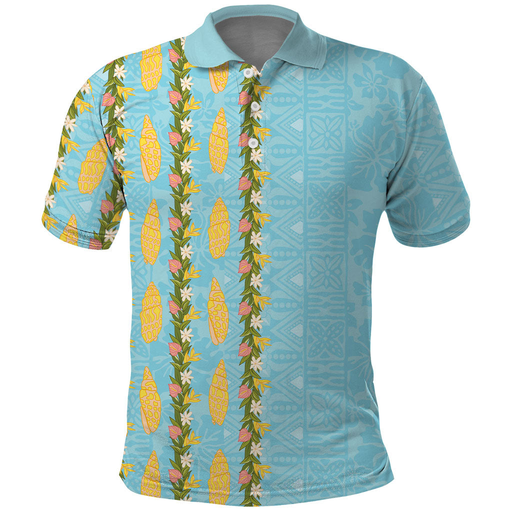 Hawaii Shell Tiare Anthurium Heliconia Lei Polo Shirt With Tapa Pattern Baby Blue