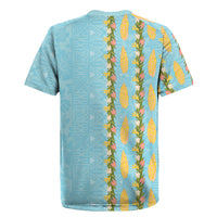 Hawaii Shell Tiare Anthurium Heliconia Lei Rugby Jersey With Tapa Pattern Baby Blue