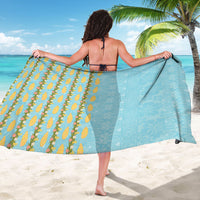 Hawaii Shell Tiare Anthurium Heliconia Lei Sarong With Tapa Pattern Baby Blue