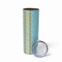 Hawaii Shell Tiare Anthurium Heliconia Lei Skinny Tumbler With Tapa Pattern Baby Blue