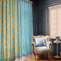 Hawaii Shell Tiare Anthurium Heliconia Lei Window Curtain With Tapa Pattern Baby Blue