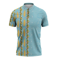 Hawaii Shell Tiare Anthurium Heliconia Lei Zipper Polo Shirt With Tapa Pattern Baby Blue