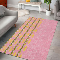 Hawaii Shell Tiare Anthurium Heliconia Lei Area Rug With Tapa Pattern Baby Pink