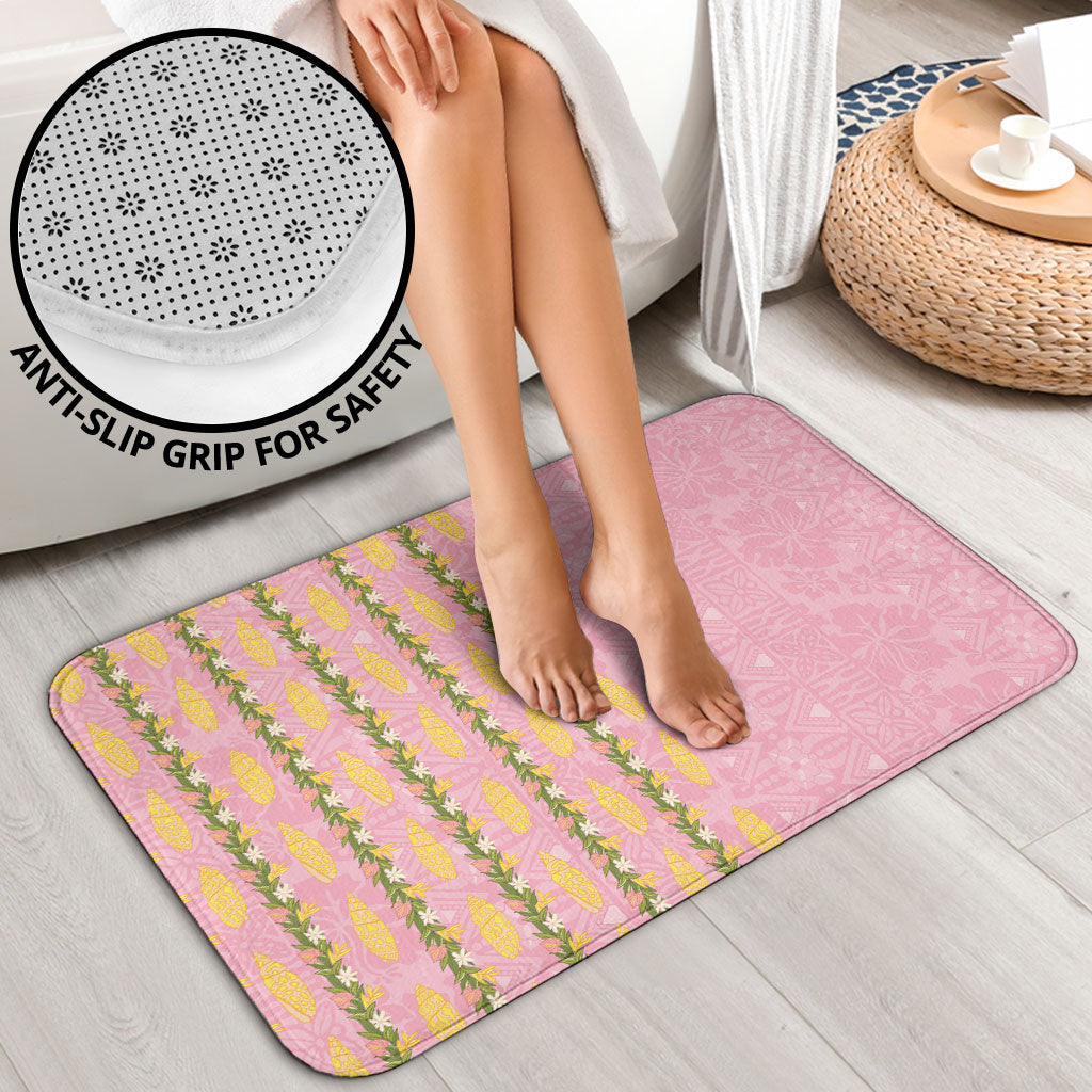 Hawaii Shell Tiare Anthurium Heliconia Lei Bathroom Set With Tapa Pattern Baby Pink